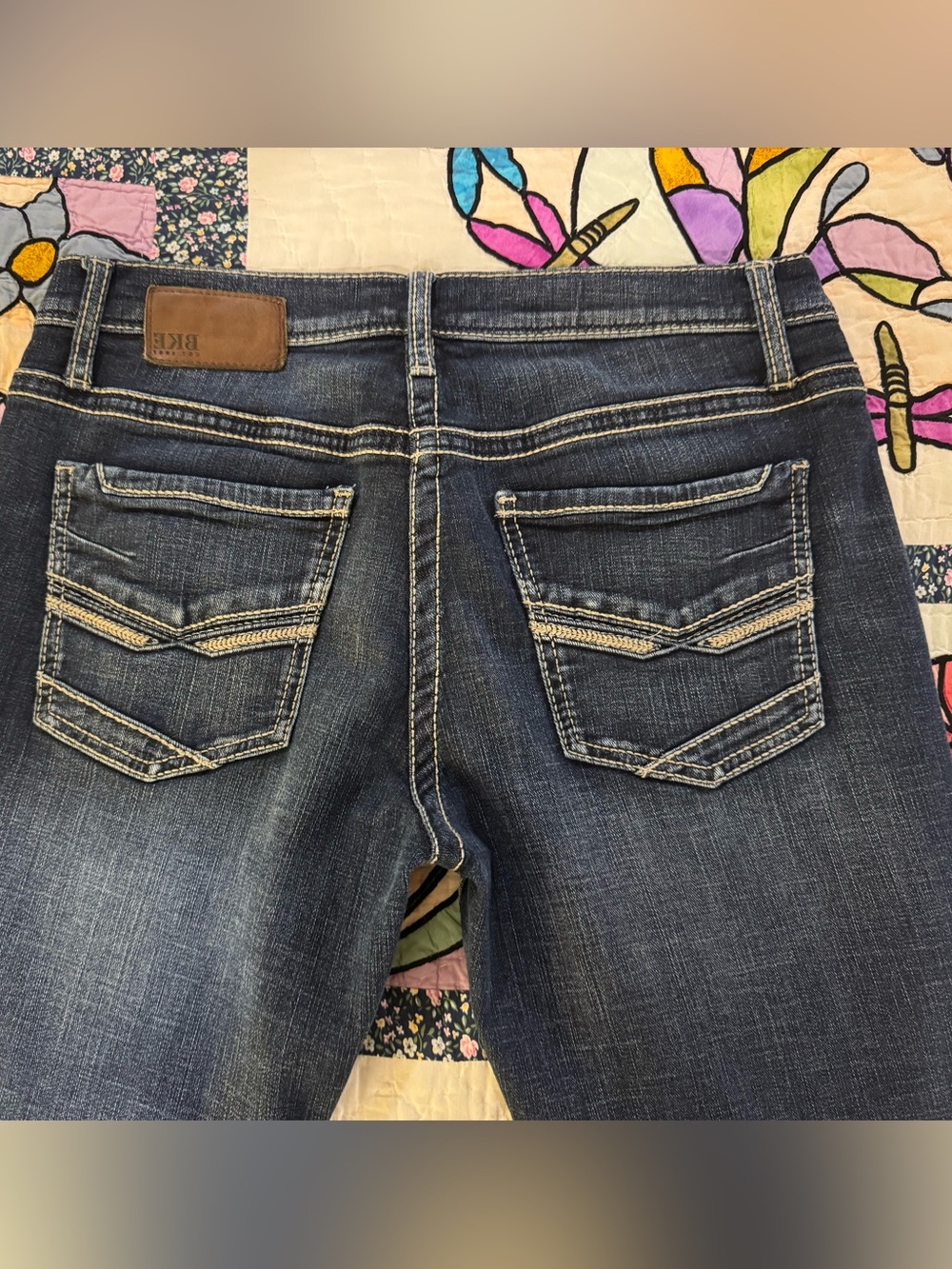 BKE Dark Blue Denim Jeans with Contrasting Stitch Back Pockets